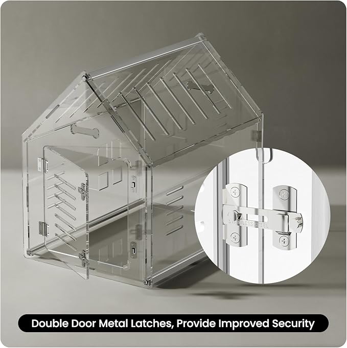 Sumerflos Acrylic Dog House, 24" L x 18" W x 23" H Clear Dog Crate, Modern Indoor Dog Kennel Lockable Ventilated for Most Small Dog Cat Pet