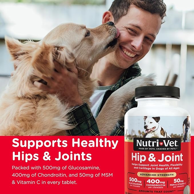 Nutri-Vet Hip & Joint Chewable Dog Supplements - Formulated with Glucosamine & Chondroitin for Dogs - 90 Count