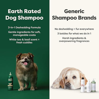 Earth Rated 3-in-1 Deshedding Dog Shampoo and Conditioner, Deodorizing Oatmeal Shampoos for Dogs and Puppies, Great for Smelly Pets, White Tea and Basil Scent, 16 oz