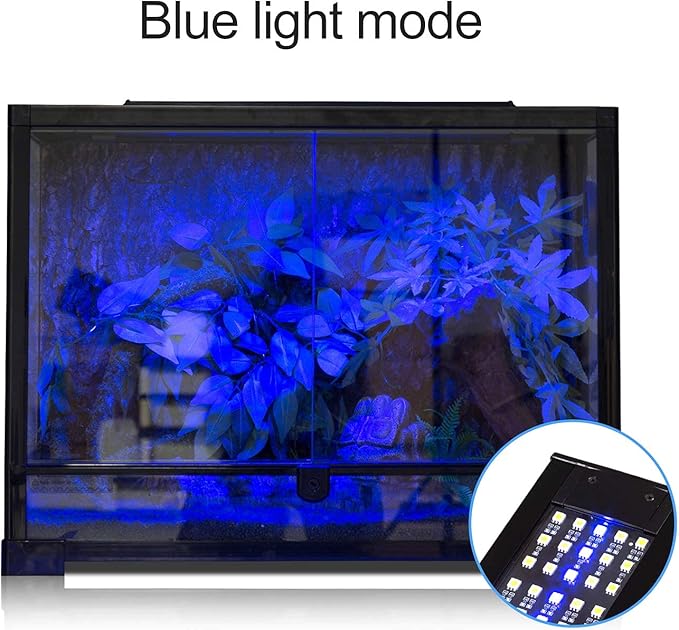 REPTI ZOO Reptile Aquarium Terrarium LED Light Ultra-thin Day and Night Light for Reptiles Aquarium Light, 3-Color Modes LED Light Hood 15W for 18 inch or Larger Terrariums for Reptile Plant Fish Tank