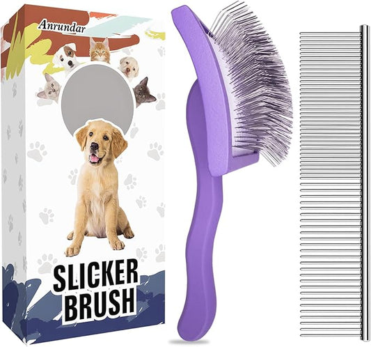 Dog Slicker Brush for Golden Doodle Grooming Kit - Dematting Brushes for Goldendoodles, Labradoodles, Poodles - Pet Hair Brush for Medium & Long Haired Dogs - Large (Purple)