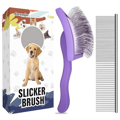 Dog Slicker Brush for Goldendoodles & Golden Doodle Brush for Grooming Kit - Dog Brush for Goldendoodle, Labradoodle, Poodles - Pet Hair Brush for Medium & Long Haired Dogs - Large (Purple)
