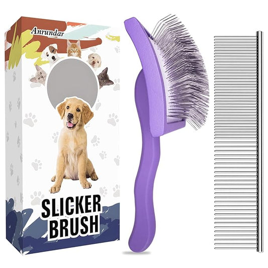 Dog Slicker Brush for Goldendoodles & Golden Doodle Brush for Grooming Kit - Dog Brush for Goldendoodle, Labradoodle, Poodles - Pet Hair Brush for Medium & Long Haired Dogs - Large (Purple)