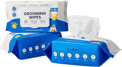 Unscented Pet Grooming Wipes for Dogs & Cats - 300 Count Dog Wipes for Cleaning Paws, Body, and Butt, Thick, Soft & Hypoallergenic
