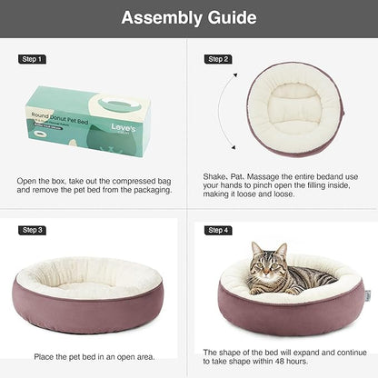 Love's cabin Round Donut Cat and Dog Cushion Bed, 20in Pet Bed for Cats or Small Dogs, Anti-Slip & Water-Resistant Bottom, Super Soft Durable Fabric Pet beds, Washable Luxury Cat & Dog Bed Burlwood