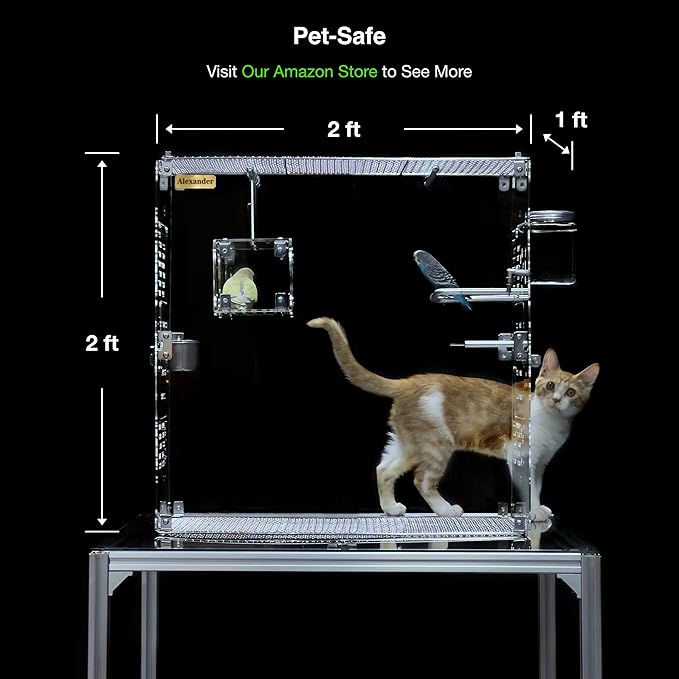 GuineaLoft Custom Acrylic Bird Cage (Model-ET2) - Crystal Clear, Small, Medium, Large Cages for Birds, Custom Made, Optional Personalized Name Plate, Background, Accessories, Visit GuineaLoft Store