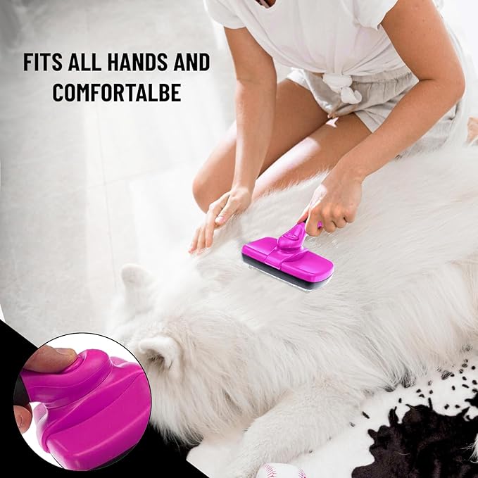 Complete Professional Pet Grooming Kit with Pet Hair Removal Tool Brush Gloves, Self Cleaning Slicker Brush, and Pro Grooming Dog Brush Deshedder Comb to Reduce Shedding (Pink)