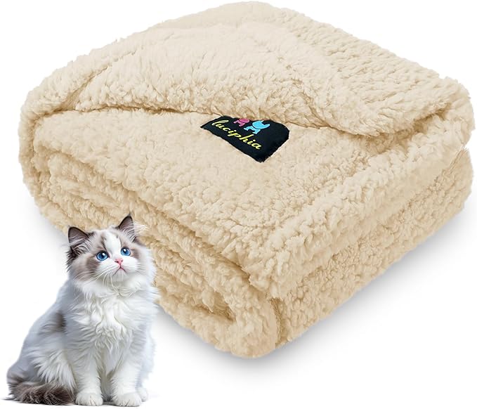 Luciphia Waterproof Pet Blanket for Medium Large Dogs Soft Cat Sherpa Calming Thick Cover Leakproof Cozy Puppy Sofa Bed Car Couch Protector(Beige,30x20 inches)