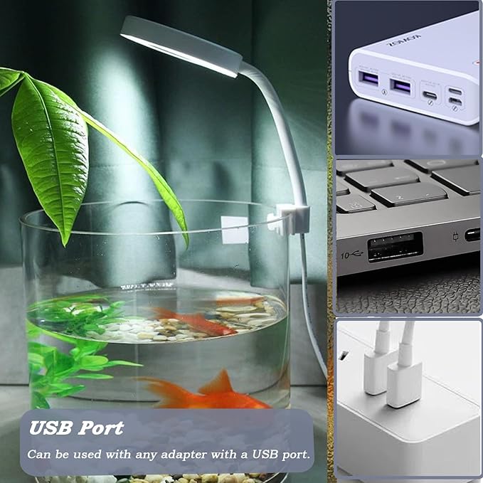 Upgraded Aquarium Light Clip On Fish Tank LED Light Small USB Light Dimmer Multi-Color White+Warm Yellow+Yellow 1 to 5 Gal (Adapter NOT Included, No Timer)