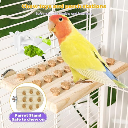 2 Pcs Bird Platform,Wooden Chew Toys, Hanging Wooden Puzzle Foraging,Parrot Cork Stopper Toys Birds Feeding Toy,2 Pcs Bird Cage Food Holder Fruit, for Small and Medium Parrots(C)