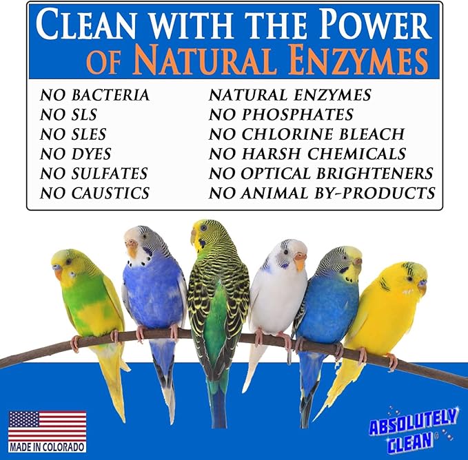 Absolutely Clean Amazing Bird Cage Cleaner and Deodorizer - Just Spray/Wipe - Safely & Easily Removes Bird Messes Quickly and Easily - Made in The US - Fragrance Free - 128oz Gallon