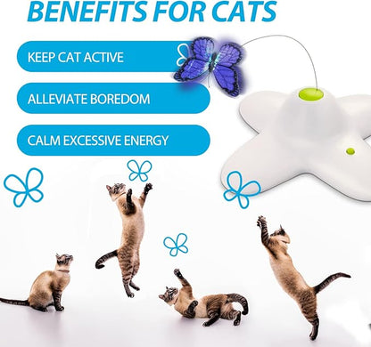 AFP Interactive Cat Toy, Butter-Fly Interactive for Indoor Cats, Flutter Bug Cat Toys, Flutter Rotating Kitten Toys with 2 Replacements