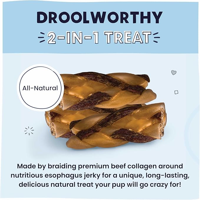 Pawstruck 2-in-1 Collagen Wrapped Jerky Natural Treats for Dogs - 5 Medium Braids - Limited Ingredient Grain Free for Small, Medium, and Large Dogs