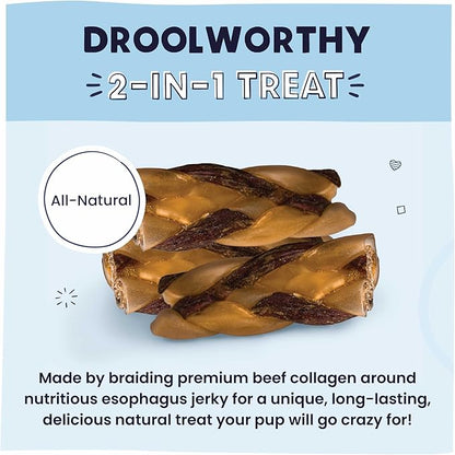 Pawstruck 2-in-1 Collagen Wrapped Jerky Natural Treats for Dogs - 5 Medium Braids - Limited Ingredient Grain Free for Small, Medium, and Large Dogs