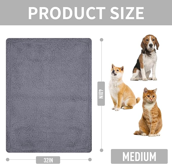 furrybaby Dog Blanket Soft Dog Blankets for Large Dogs Puppy Essentials Washable Fluffy Sherpa Fleece Cat Blanket 32x40 Inches for Bed Furniture Couch Sofa (Double-Layer Medium, Grey)