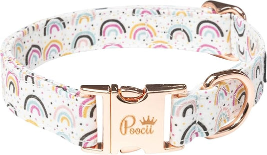Durable Cotton Blend Dog Collar, Cute & Stylish, Adjustable with Metal Locking Clasp, Made in USA (Happy Rainbows, X-Small)