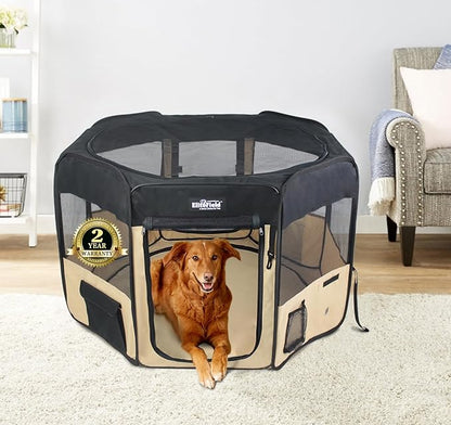 EliteField 2-Door Soft Pet Playpen (2 Year Warranty), Exercise Pen, Multiple Sizes and Colors Available for Dogs, Cats and Other Pets (48" x 48" x 32"H, Black+Beige)