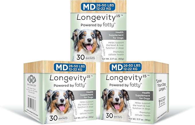 Yummy Combs Longevity15 – C15:0 – Fatty Acid Health Supplement for Dogs – Healthy Pet Supplies – for Medium Dogs, 3 Pack