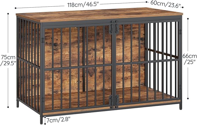HOOBRO 46.5" Large Dog Crate Furniture, Wooden Dog Kennel Indoor, Chew-Resistant Heavy Duty Dog Cage for Large/Medium Dog, Decorative Side End Table, Rustic Brown and Black BF120GW03