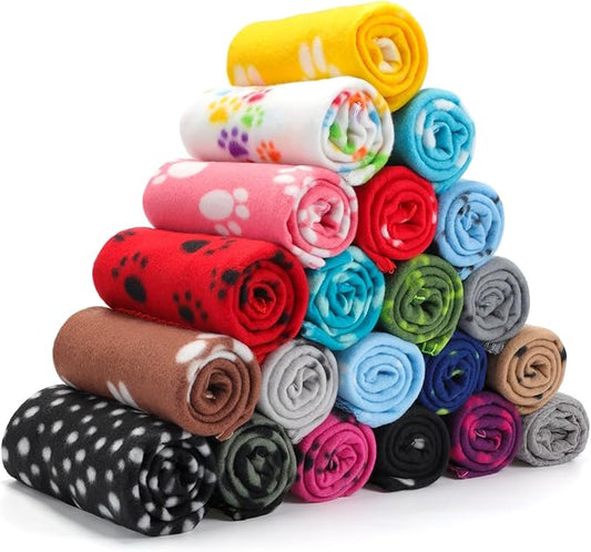 Eccliy 20 Pcs Puppy Blanket Pet Soft Fleece Dog Blankets Warm Felt Throw Sleep Mat Bed Covers for Doggie Puppy Pet Dogs Cat, 20 Styles(39 x 27.6 Inch,Paw)