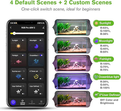 hygger 35W Smart Aquarium Light, Bluetooth LED Light with App Control, Full Spectrum Fish Tank Light with 24/7 Lighting Cycle, 5 Modes, Adjustable Timer, for 24"-30" Freshwater Planted Tank