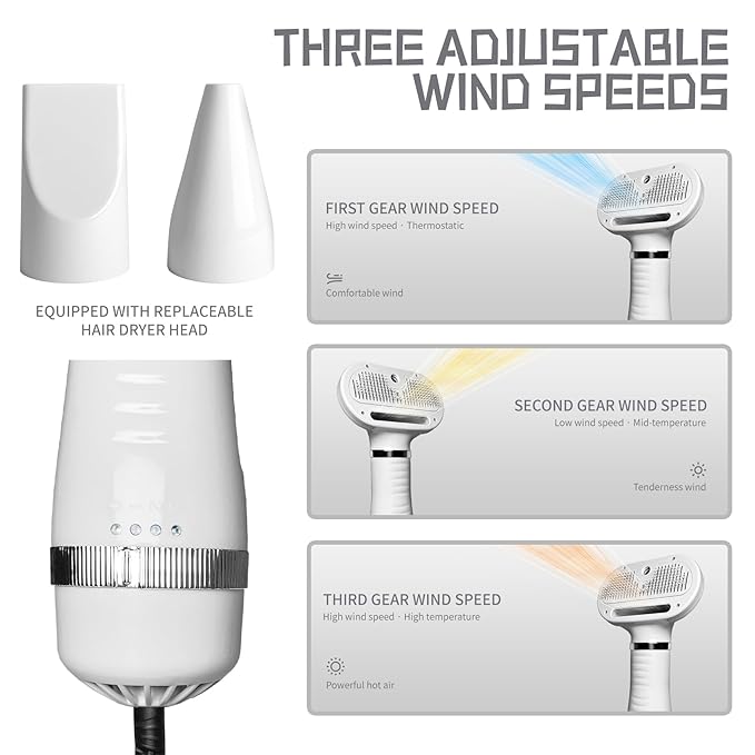 Spray Cat Brush for Shedding Pet Hair Dryer with Slicker Brush - Home Grooming Furry Portable Drying Blower for Short Straight Hair Cat - 3 in 1 Cleaning Brush for Cats and Dogs (white)