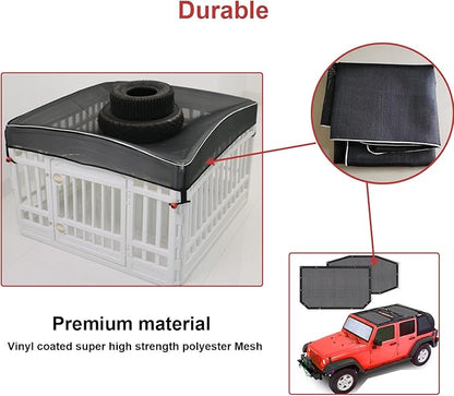 Dog Playpen Cover Mesh Top - Dog Pen Cover for Pets Fits 36 Inch 4 Panels Square Plastic Exercise Pet Pen,Provide Security for Indoor Dog Pen (Playpen Not Included)