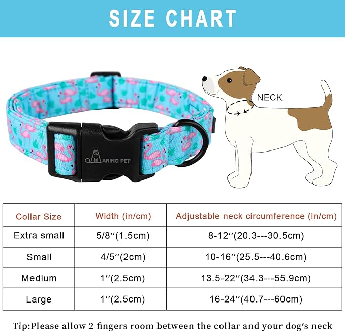 ARING PET Flamingo Dog Collar-Cute Cotton Medium Dog Collars, Adjustable Lightweight Summer Pet Collars for Small Medium Large Boy and Girl Dogs, Medium