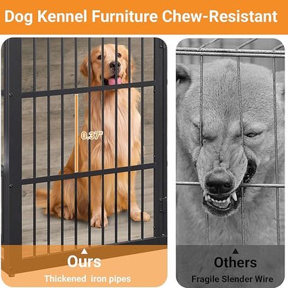 Dog Crate Furniture, 48 Inch Dog Kennel Furniture, Wooden _og Crate Furniture Large Breed with Rotating _og Bowls, Heavy Duty _og Cage Furniture Indoor,Decorative Dogs Crates End Table,Gray