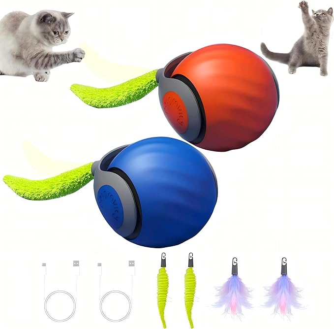 2025 Newly upgraded Version 3.0 Cat Toys，Interactive Cat Toys for Indoor Cats，Automatic Cat Toy, Interactive Cat Toy，Smart 3.0 Pet Toys, Electronic Rollerball Pet Chase Toys (Blue + Orange - 2 Pieces)