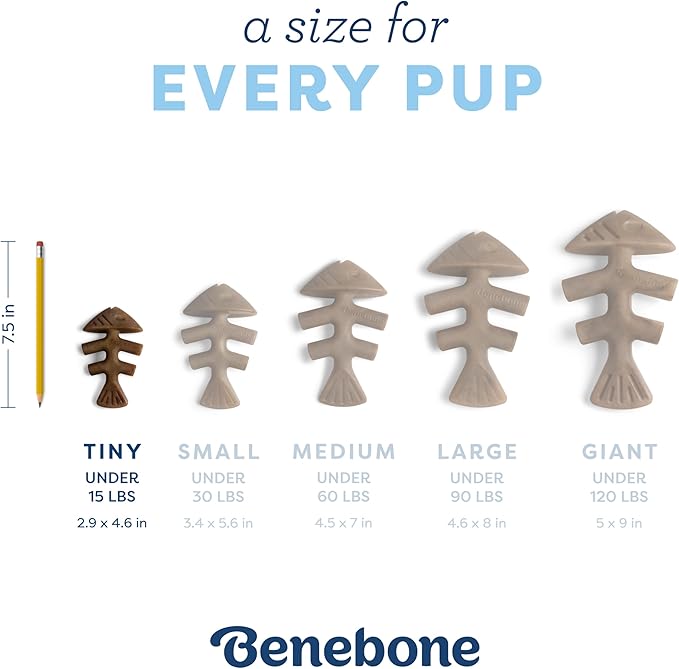 Benebone Puppy Fishbone Dog Chew Toys, Softer for Modest Chewers, Made in USA