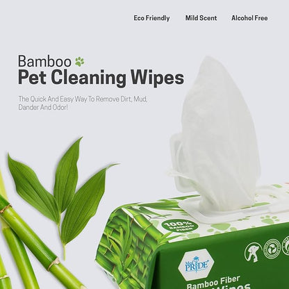 MED PRIDE Dog Wipes for Paws and Butt, Bamboo Fiber Cleaning Wipes with Aloe Vera & Vitamin E, Biodegradable, Hypoallergenic, XL 8 X 8 Inches, Pack of 100
