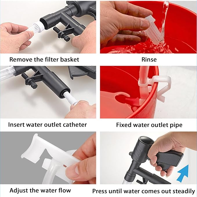 Fish Tank Cleaner, Gravel Pump Vacuum for Aquarium, Vacuum Water Changer Sand Algae Cleaner Filter,New Quick Water Changer with Air-Pressing Button,Safe and Noisy,Adjustable Length, Free Your Hands