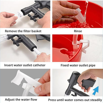 Fish Tank Cleaner, Gravel Pump Vacuum for Aquarium, Vacuum Water Changer Sand Algae Cleaner Filter,New Quick Water Changer with Air-Pressing Button,Safe and Noisy,Adjustable Length, Free Your Hands