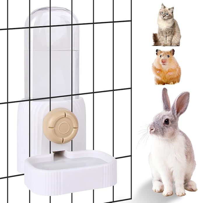 20oz No Drip Dog Water Bottle, Gravity Dog Water Bowl Dispenser for Cage, Small Animal Water Bottle for Bunny Chinchilla Waterer (White)