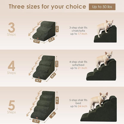 EHEYCIGA Curved Dog Stairs Ramp for High Beds 22.6" H, 5-Step Dog Steps for Small Dogs and Cats, Pet Stairs for High Bed Climbing, Non-Slip Balanced Pet Step Indoor, Olive Green