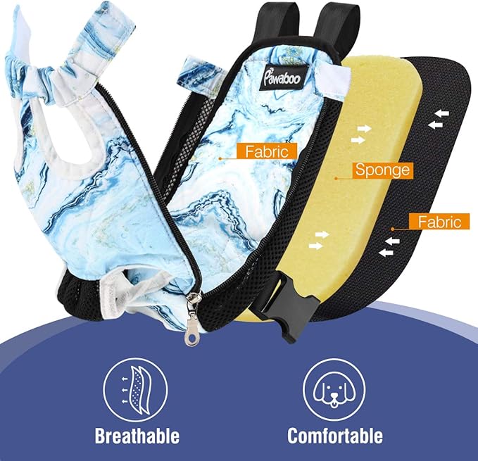 Pawaboo Pet Carrier Backpack, Adjustable Pet Front Cat Dog Carrier Backpack Travel Bag, Legs Out, Easy-Fit for Traveling Hiking Camping for Small Medium Dogs, Medium Size, Blue Marble