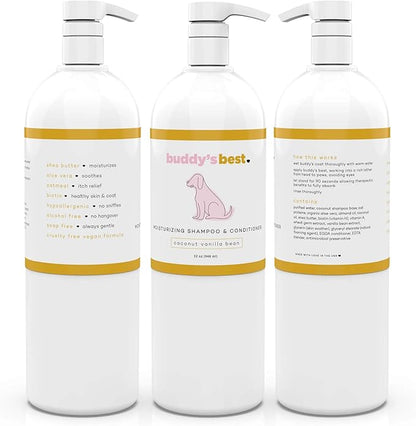 Buddy's Best Dog Shampoo for Smelly Dogs - Oatmeal Dog Shampoo and Conditioner for Dry and Sensitive Skin - Moisturizing Puppy Wash Shampoo, Coconut Vanilla Bean Scent, 32oz