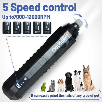 Dog Nail Grinder - Professional Electric Dog Nail Trimmer for Dogs & Cats Quiet Painless Grooming & Smoothing Dog Nail Clipper & File Included - Suitable for Small Medium Large Pets (Black)