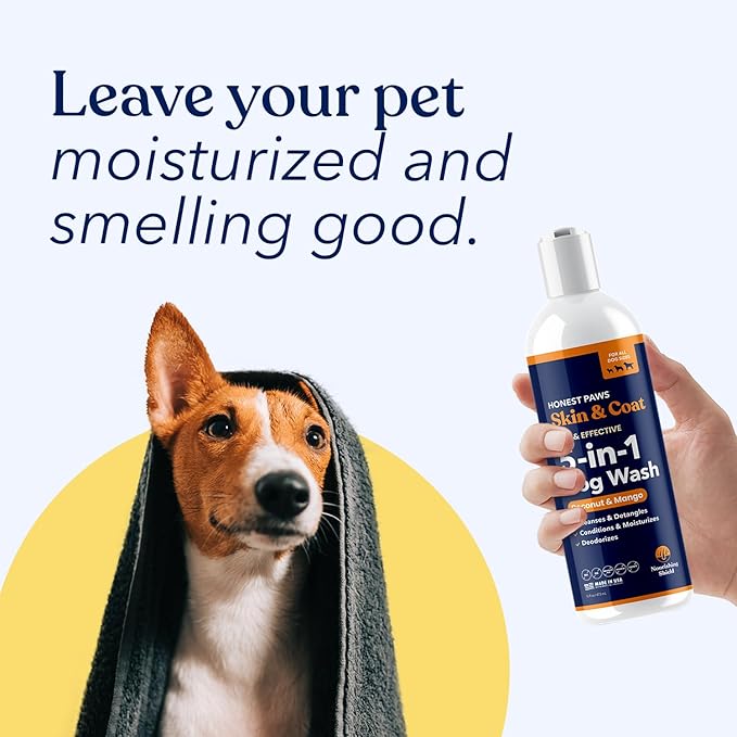 Honest Paws Dog Shampoo and Conditioner - Premium Dog Wash for Allergies and Dry, Itchy, Moisturizing for Sensitive Skin - Sulfate Free, Plant Based, All Natural - Coconut & Mango -16 Fl Oz