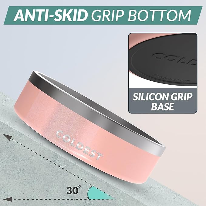 Coldest Dog Bowl - Anti Rust Metal, Non Slip, 3 Layers Insulated Stainless Steel Dog Bowls - Spill Proof & Heavy Duty - Water Bowl for Dogs, Cats & Pets, Dish Washer Safe (42 oz, Forever Pink Glitter)