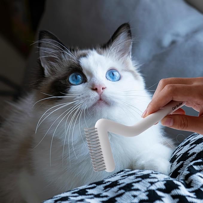 Cat Brush for Long Haired Cats & Indoor Cats, Dog Brush for Shedding & Grooming, Deshedding Dog Brush Dematting Comb for Dogs Remove Loose Hair & Matted Fur, Pet Undercoat Rake, White