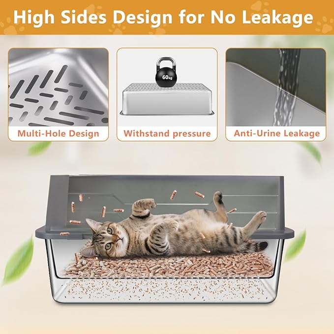 ELEGX Enclosed Pine Litter Sifting Cat Litter Box, XXXL Extra Large 28" L×20" W for Big Cats,Metal Litter Box with Screen Mesh,High Sided Enclosure,25 Pack Litter Bags & Scoop,Easy Cleaning