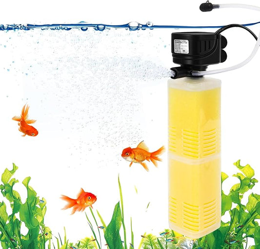 320GPH Aquarium Filter for 40-100 Gallon Fish Tank-4-in-1 Submersible Internal Filter with Biochemical Filtration,Powerful Water Pump,Air Supply, and Wavemaker for Large Tanks and Ponds