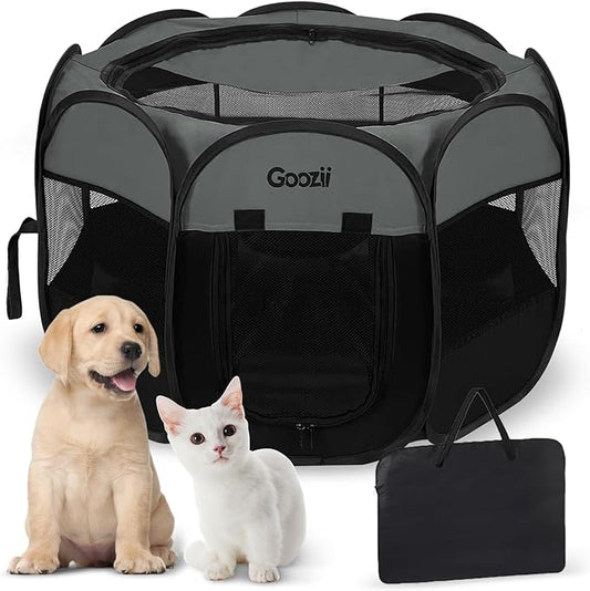 Portable Pet Cat Playpen for Indoor Cats Enclosed, Foldable Small Dog Puppy Playpen Crate Kennel Cage Outdoor with Top Roof, Pop Up Collapsible Kitten Play Pen Tent for Camping RV Black