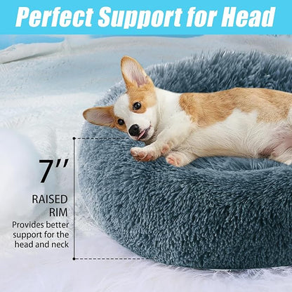 HYQ Small Dog Bed, Cat Beds for Indoor Cats, Pet Beds for Small Dogs, Fluffy Faux Fur Plush Small Dog Bed, Washable Puppy Bed with Anti-Slip Bottom, Dog Bed Small Size Dog (Blue Gray, 17 Inch)