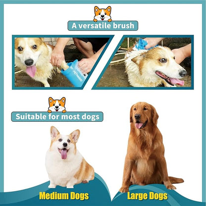 Dog Paw Washer with Handle, Absorbent Towels & Adjustable Bath Brush for Short and Long Hair, Muddy Pet Foot Cleaner (Blue, Large)