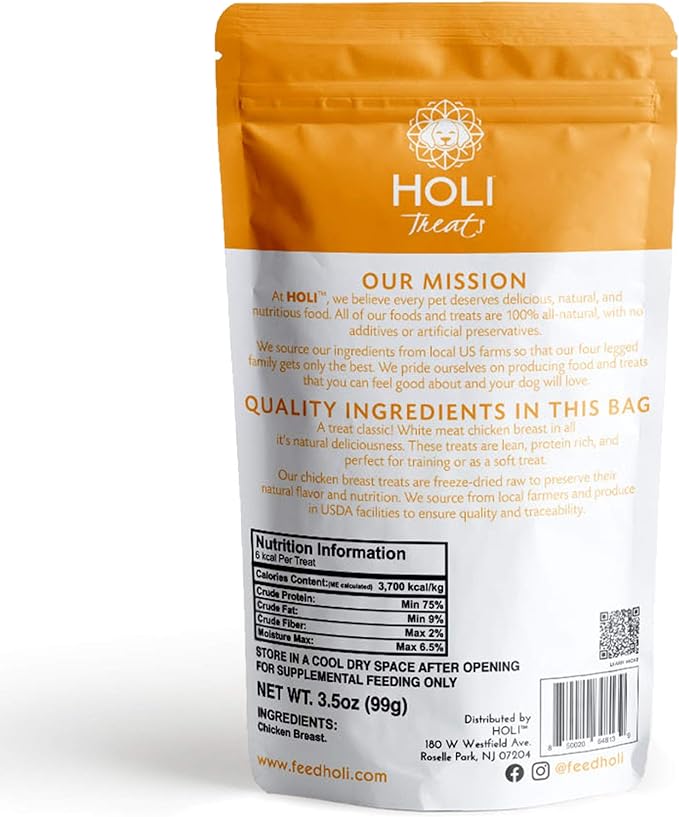 HOLI Freeze Dried Chicken Dog Treats - 100% All Natural Chicken Breast - Human Grade, Single Ingredient - Grain Free, Gluten Free, Soy Free  (1.75 Ounce)
