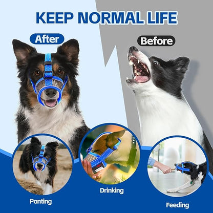 Dog Muzzle,Soft Mesh Breathable Muzzle, Air Mesh Dog Muzzle with Reflective & Adjustable Strap for for Biting Chewing Grooming,Allow Panting Drinking,Dog Muzzle for Medium (Blue, S)