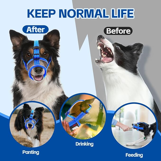 Dog Muzzle,Soft Mesh Breathable Muzzle, Air Mesh Dog Muzzle with Reflective & Adjustable Strap for for Biting Chewing Grooming,Allow Panting Drinking,Dog Muzzle for Medium (Blue, M)